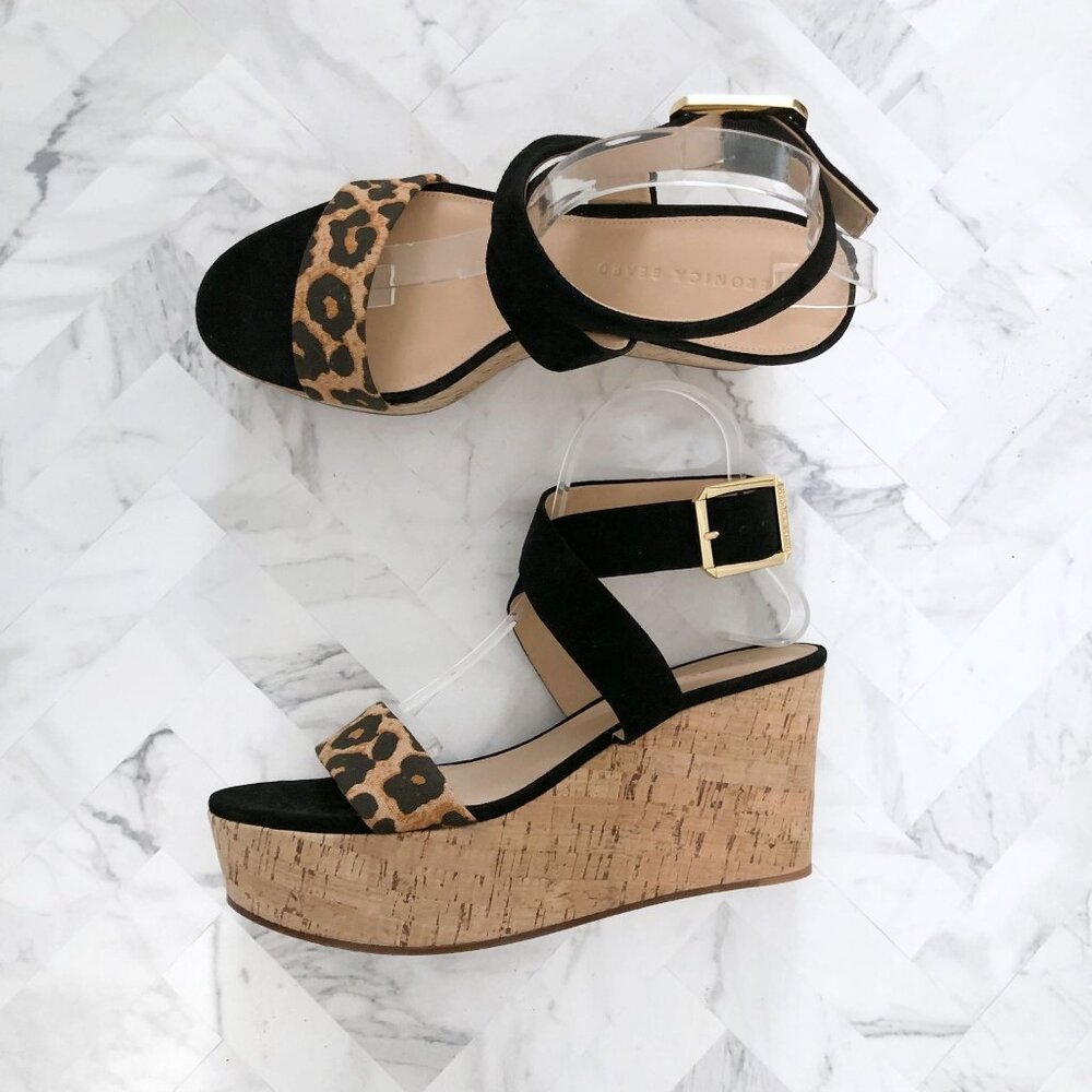 VERONICA‎ BEARD Hurley Leopard-Print Platform Wedge Sandals Size 9M